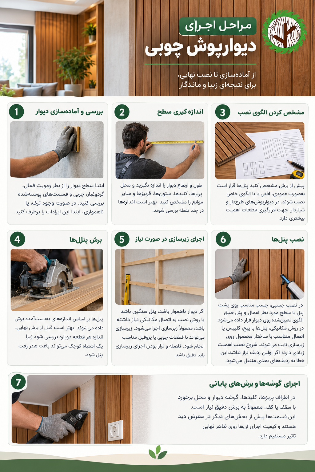 مراحل اجرای دیوارپوش چوبی