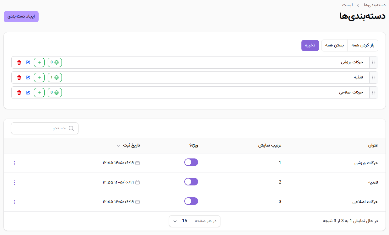 لیست دسته بندی بلاگ