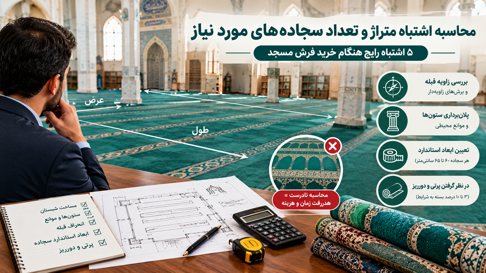 محاسبه&zwnj;دقیق متراژ در هنگام خرید سجاده فرش 