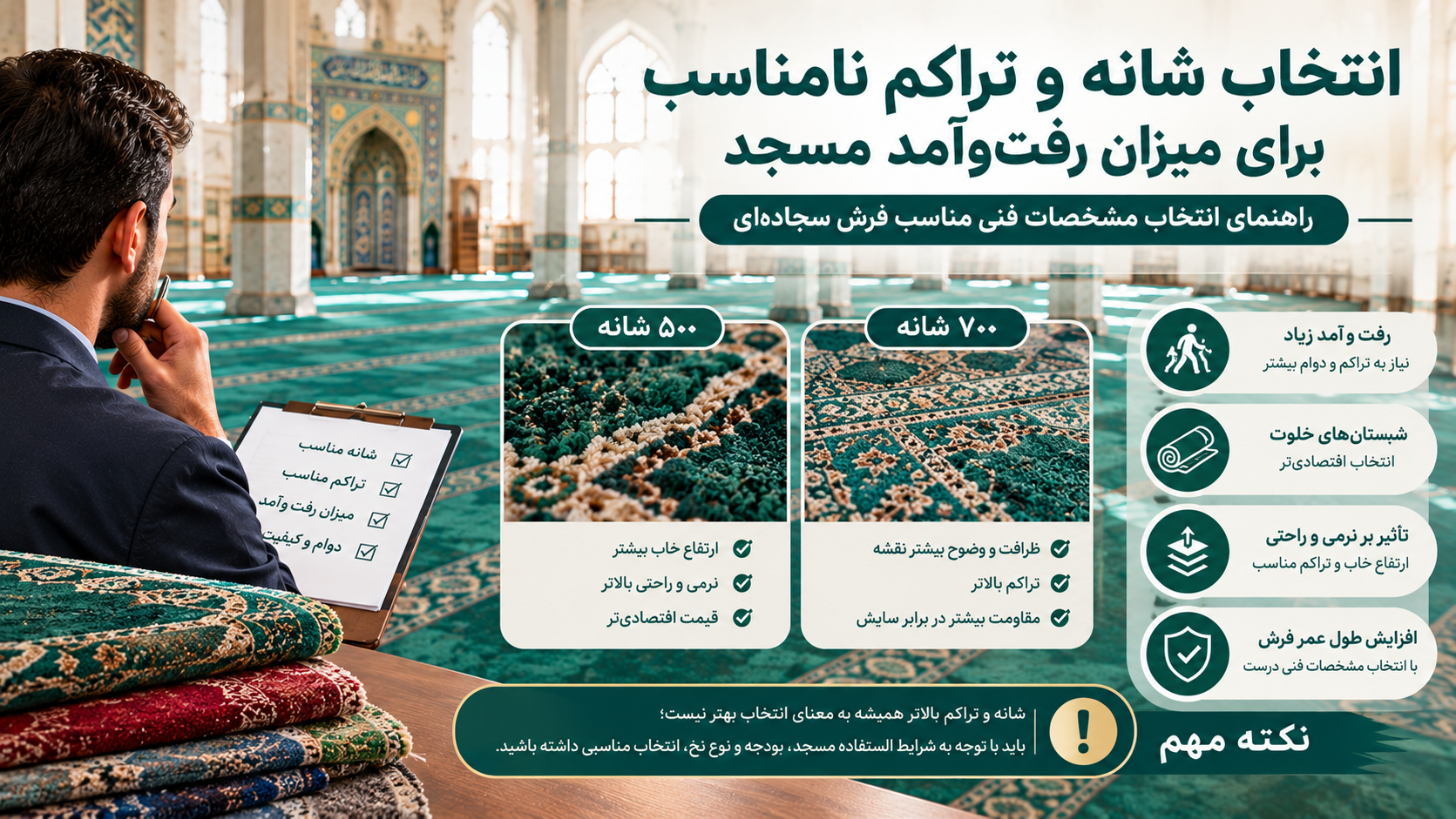 معیار شانه و تراکم در خرید فرش مسجدی 